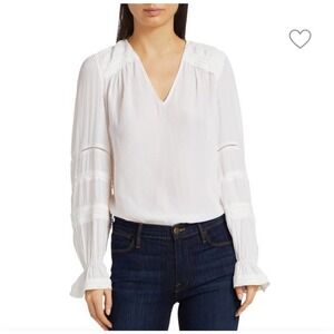 NEW RAMY BROOK Finn Pintuck and Lace Inset Blouse Ivory Women's Size XS NWT